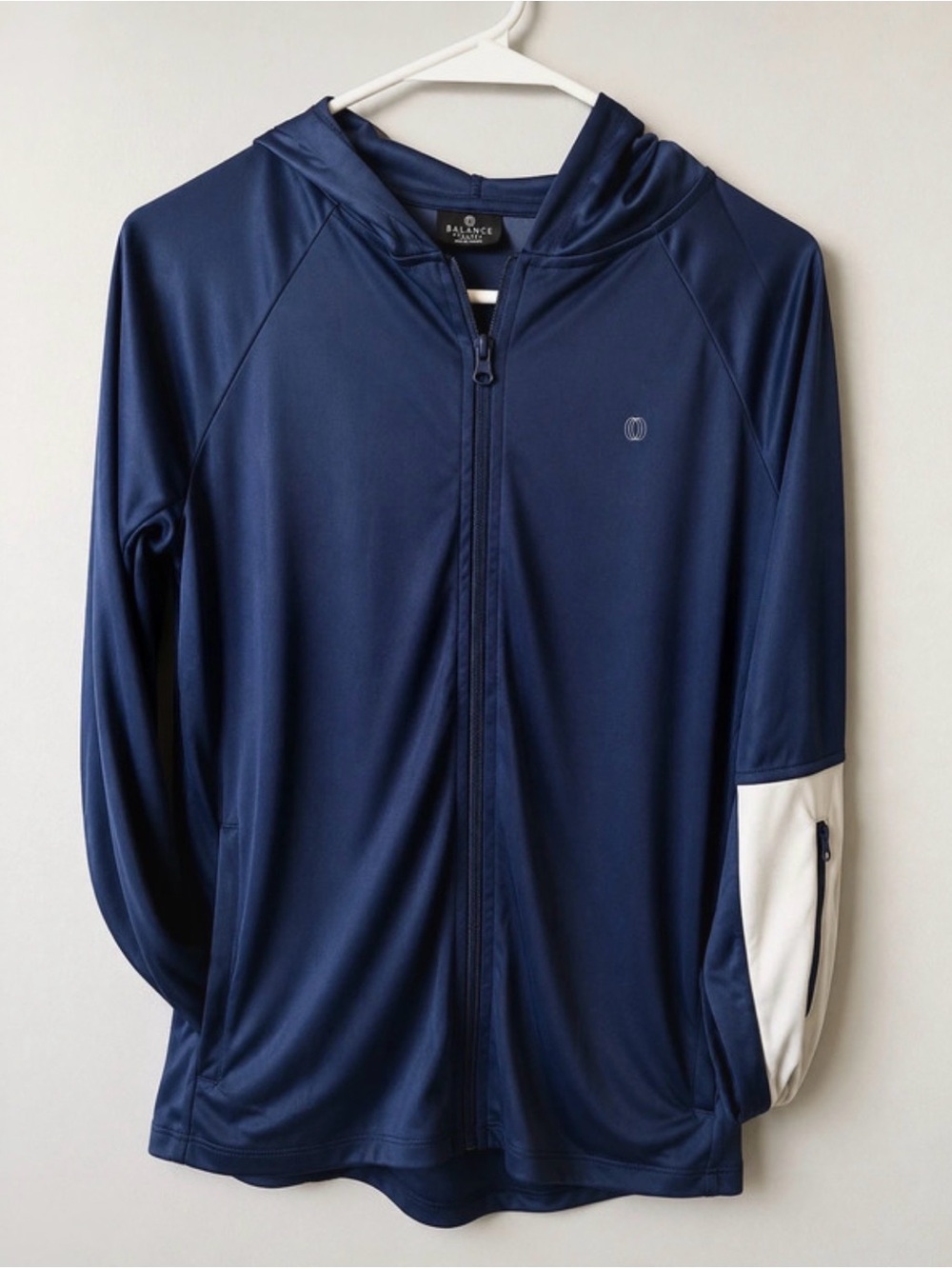 Boy’s Balance Collection Navy Hooded Zip Jacket with White Sleeve Panel